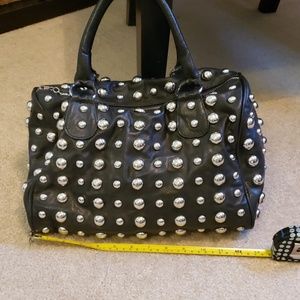 Black PU Leather like studded satchel